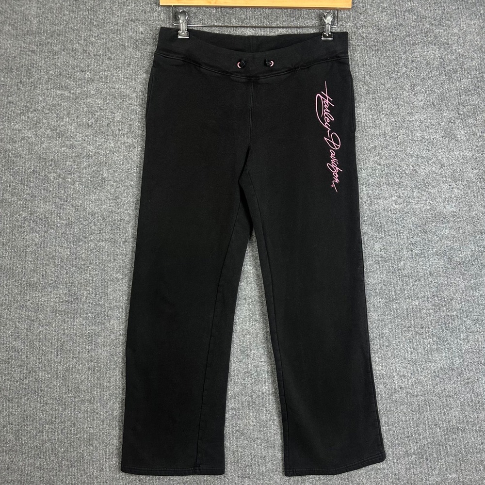 Y2K Harley Davidson Sweatpants Womens M Pink Logo Flare Leg Cotton Y2K
